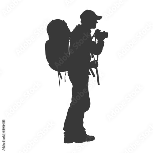 silhouette backpacker man in action full body black color only