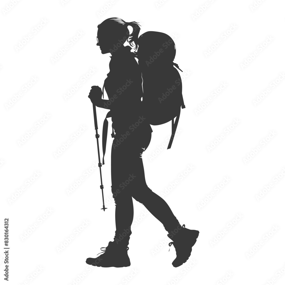 silhouette backpacker woman in action full body black color only silhouette backpacker woman in action full body black color only