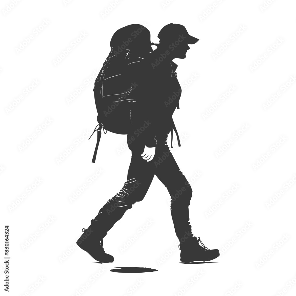 silhouette backpacker woman in action full body black color only silhouette backpacker woman in action full body black color only