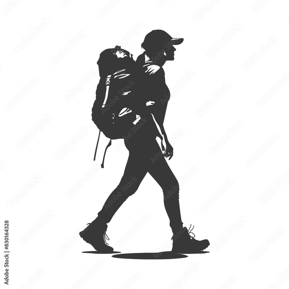 silhouette backpacker woman in action full body black color only silhouette backpacker woman in action full body black color only