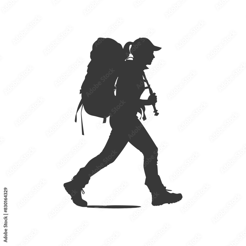 silhouette backpacker woman in action full body black color only silhouette backpacker woman in action full body black color only