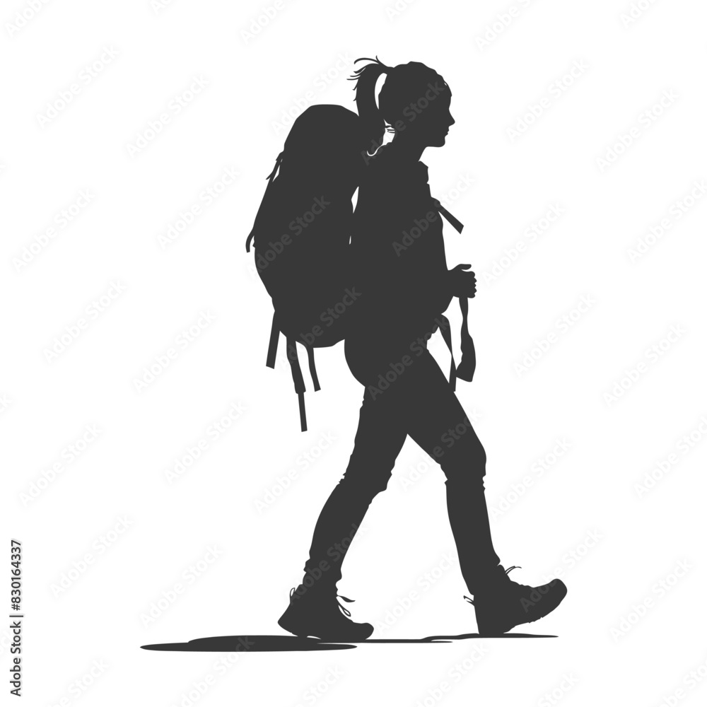 silhouette backpacker woman in action full body black color only silhouette backpacker woman in action full body black color only