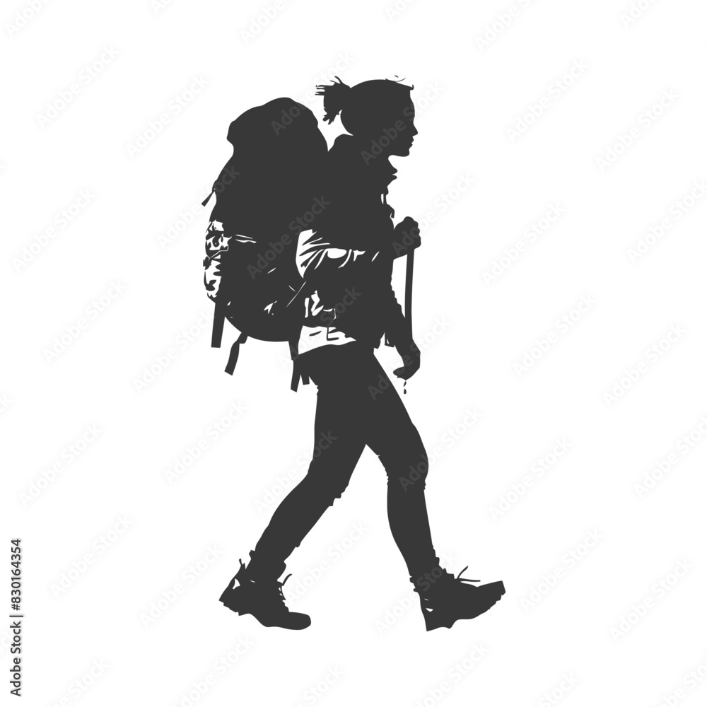 silhouette backpacker woman in action full body black color only silhouette backpacker woman in action full body black color only
