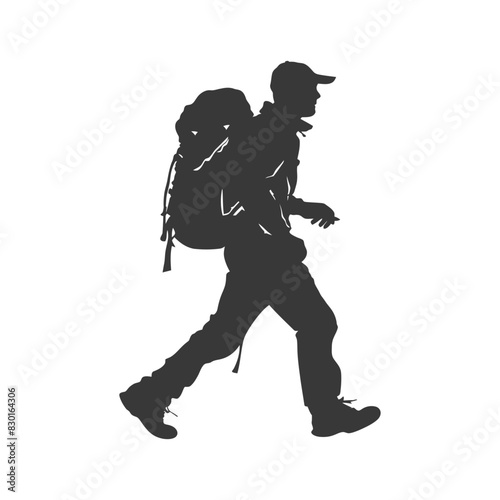silhouette backpacker man in action full body black color only
