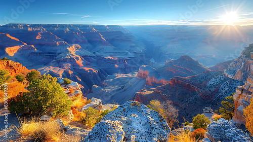 stunning image of Grand Canyon carved Colorado River stretching vast deep beneath clear blue sky Arizona USA canyon's colorful rock layer sheer cliff reveal million of year of geological history showc