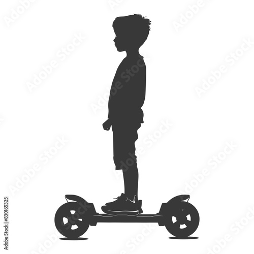 silhouette boy riding hoverboard full body black color only