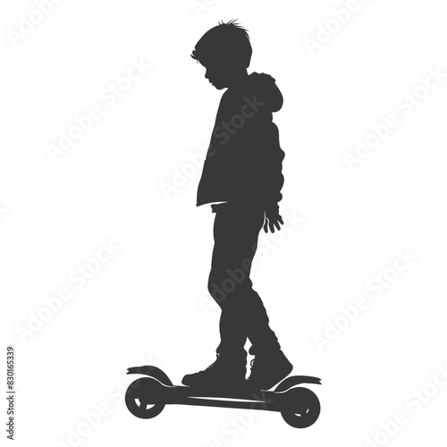 silhouette boy riding hoverboard full body black color only