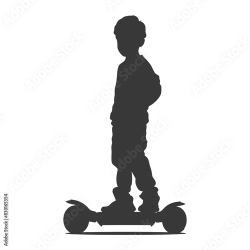 silhouette boy riding hoverboard full body black color only