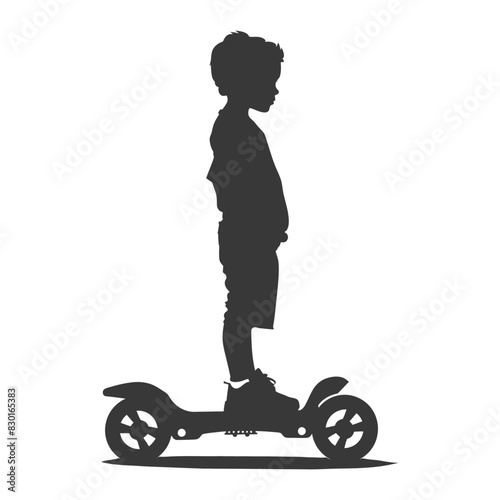 silhouette boy riding hoverboard full body black color only