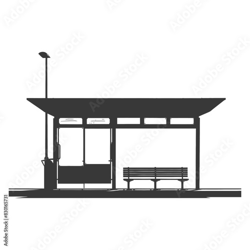 Silhouette of a Modern Bus Stop with Bench and Streetlight
