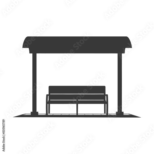 Bus Stop Silhouette: Simple Shelter with Bench, Minimalist Design