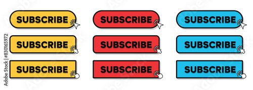 Set of Subscribe Button with hand pointer or arrow pointer vector illustration