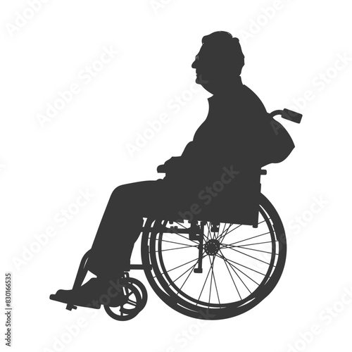 silhouette elderly man in a wheelchair full body black color only