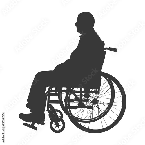 silhouette elderly man in a wheelchair full body black color only