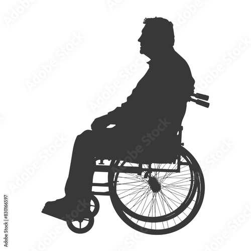 silhouette elderly man in a wheelchair full body black color only