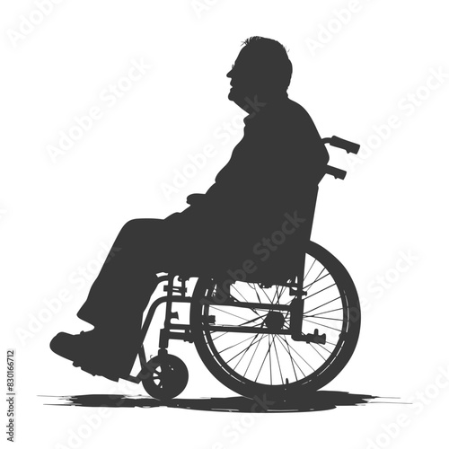 silhouette elderly man in a wheelchair full body black color only