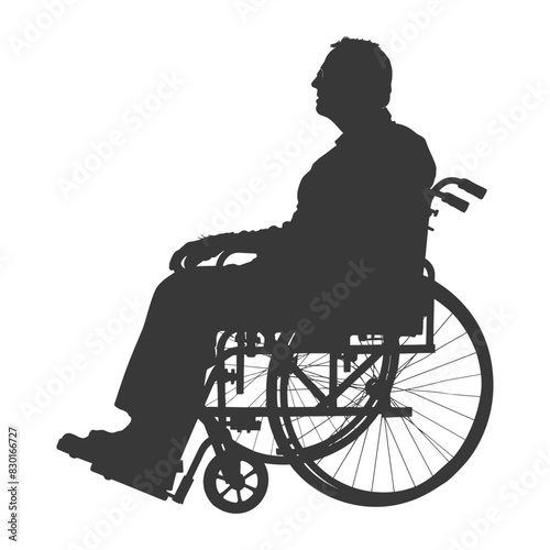 silhouette elderly man in a wheelchair full body black color only