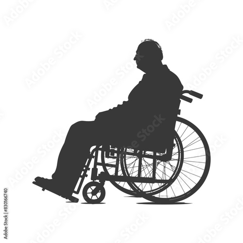 silhouette elderly man in a wheelchair full body black color only