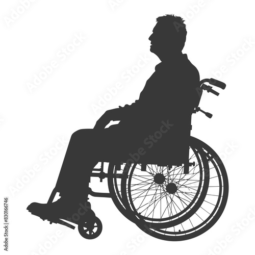 silhouette elderly man in a wheelchair full body black color only