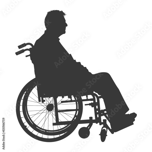 silhouette elderly man in a wheelchair full body black color only