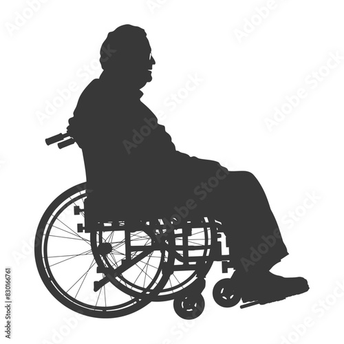 silhouette elderly man in a wheelchair full body black color only