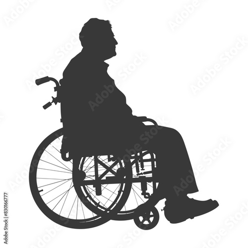 silhouette elderly man in a wheelchair full body black color only