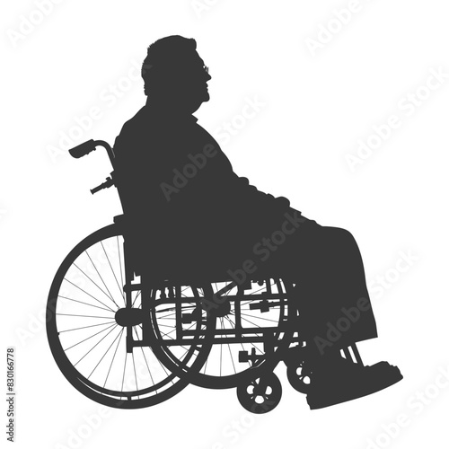 silhouette elderly man in a wheelchair full body black color only