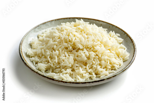 a bowl of rice on a white surface