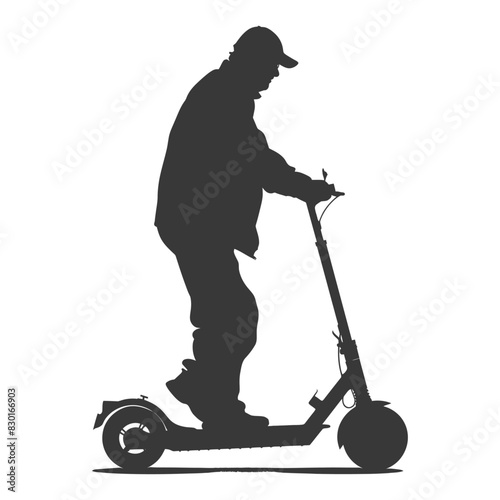 silhouette elderly man riding hoverboard black color only