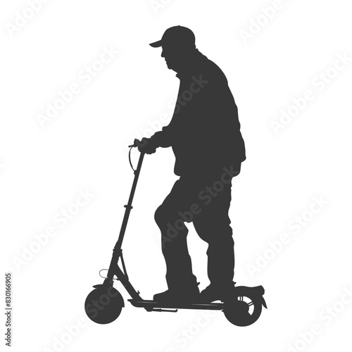 silhouette elderly man riding hoverboard black color only