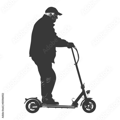 silhouette elderly man riding hoverboard black color only