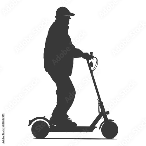 silhouette elderly man riding hoverboard black color only