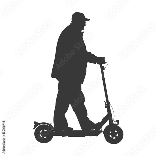 silhouette elderly man riding hoverboard black color only