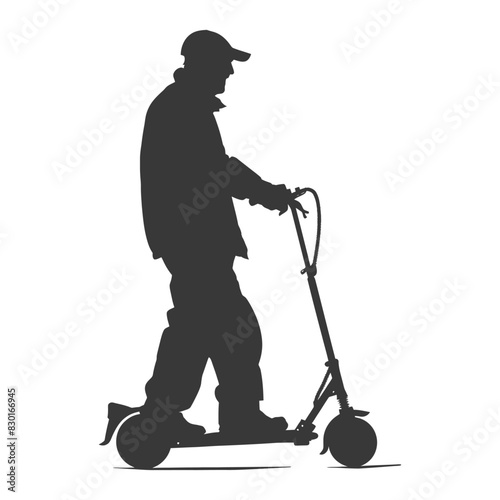 silhouette elderly man riding hoverboard black color only