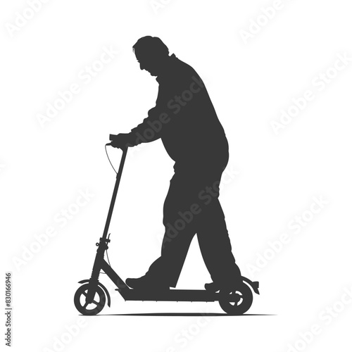 silhouette elderly man riding hoverboard black color only