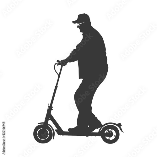 silhouette elderly man riding hoverboard black color only