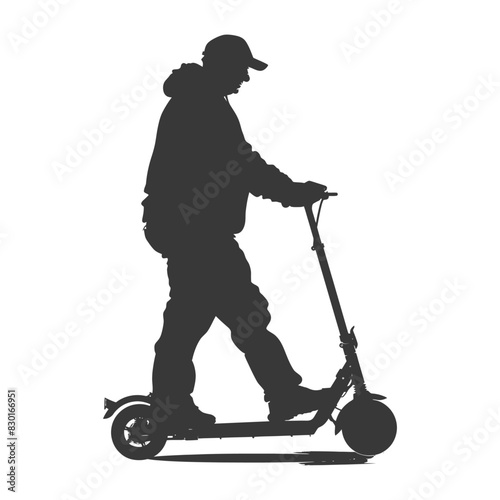 silhouette elderly man riding hoverboard black color only