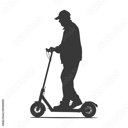 silhouette elderly man riding hoverboard black color only