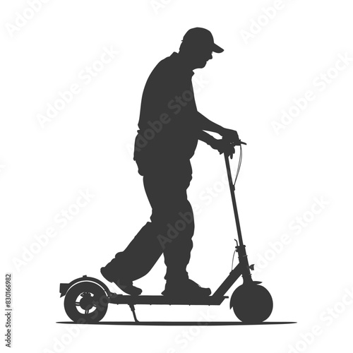 silhouette elderly man riding hoverboard black color only