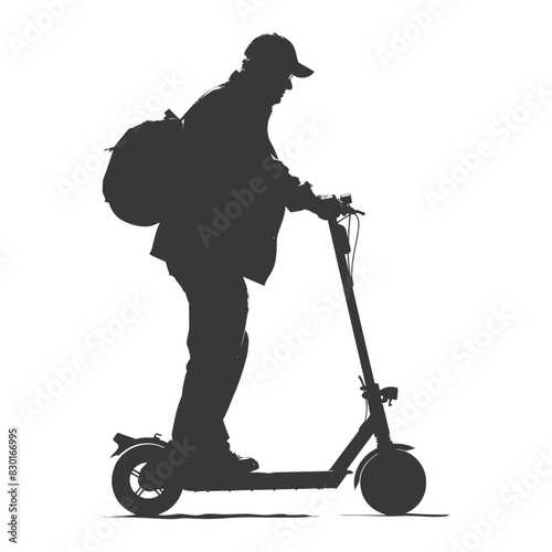 silhouette elderly man riding hoverboard black color only