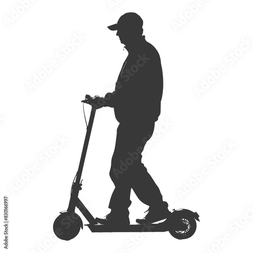 silhouette elderly man riding hoverboard black color only