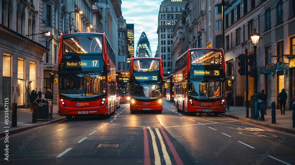 Obraz premium Multiple buses on a road.
