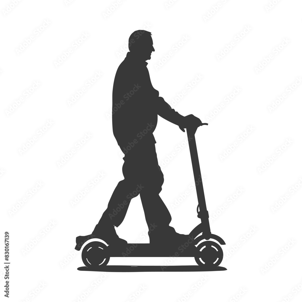 silhouette elderly man riding hoverboard black color only silhouette elderly man riding hoverboard black color only