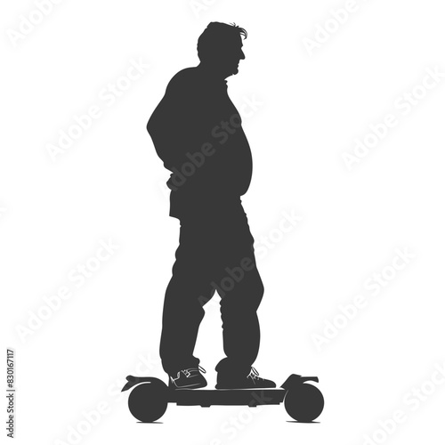 silhouette elderly man riding hoverboard black color only