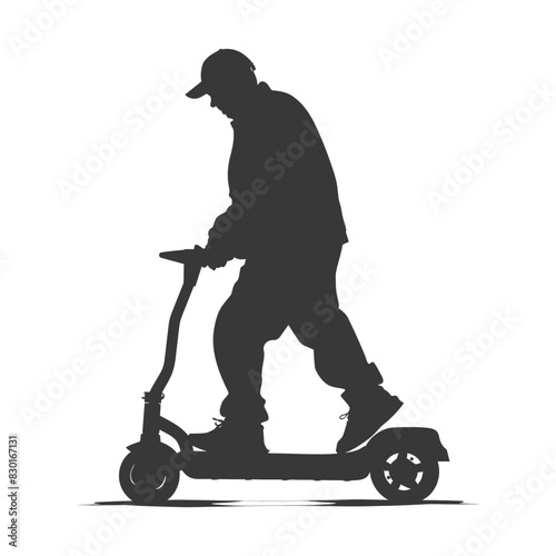 silhouette elderly man riding hoverboard black color only