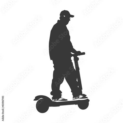silhouette elderly man riding hoverboard black color only