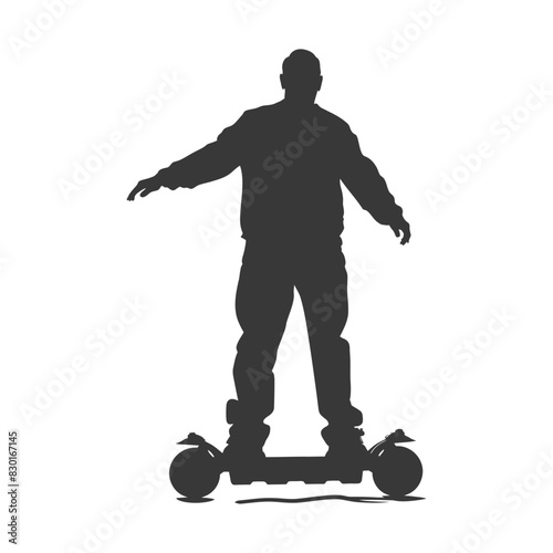 silhouette elderly man riding hoverboard black color only