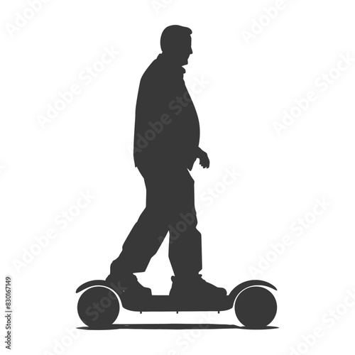silhouette elderly man riding hoverboard black color only