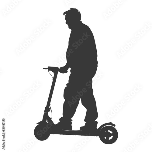 silhouette elderly man riding hoverboard black color only