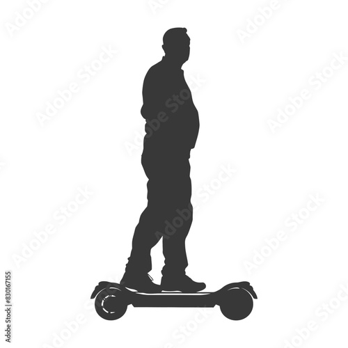 silhouette elderly man riding hoverboard black color only